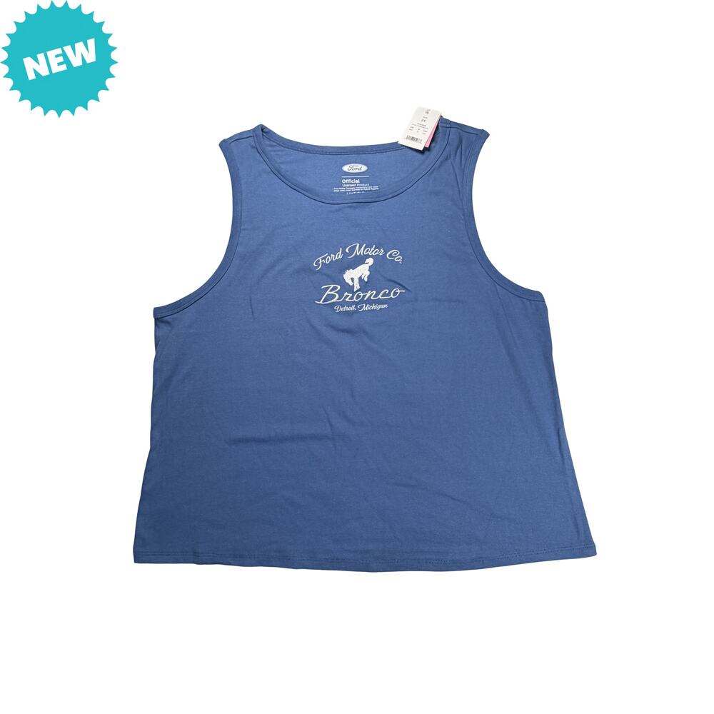 Ford Tank Top Women's 2X Blue Bronco Embroidered Boxy NWT